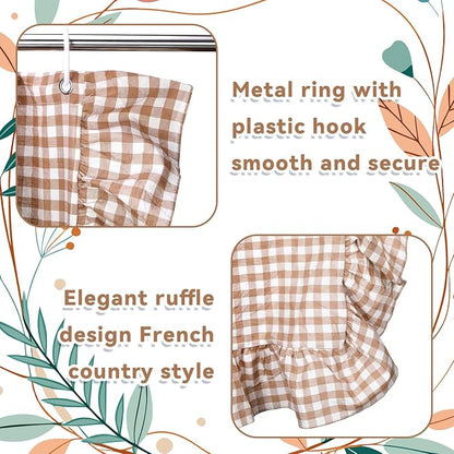 HunnmingRe Ruffled Gingham Shower Curtain Taupe | 72'' x 72'' Vintage Farmhouse Curtain, Cotton Cottage Core Rural Checkered Plaid Decor, Fall Shower Curtain for Bathroom