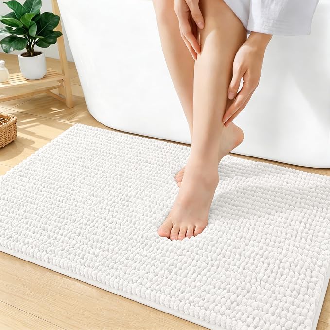 OLANLY Thick Chenille Bathroom Rugs 36x24, Soft Absorbent Bath Mat, Ivory | Bath Rugs, Rubber Backing, Machine Wash Dry, Bath Mats for Bathroom Floor, Tub and Shower, Home Decor Accessories