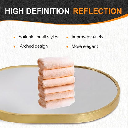 28x20 Gold Oval Bathroom Mirror for Over Sink, Aluminum Frame | HD Reflection No Distortion, Aluminum Frame, Mounting Hardware for Vertical or Horizontal Mount