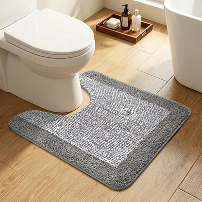 Toilet Rugs U-Shaped 24x19, Non-Slip Plush Shaggy Quick Dry Bathroom Contour Rugs, Extra Soft Absorbent Chenille Washable Bath Mat for Toilet Base, Light Grey