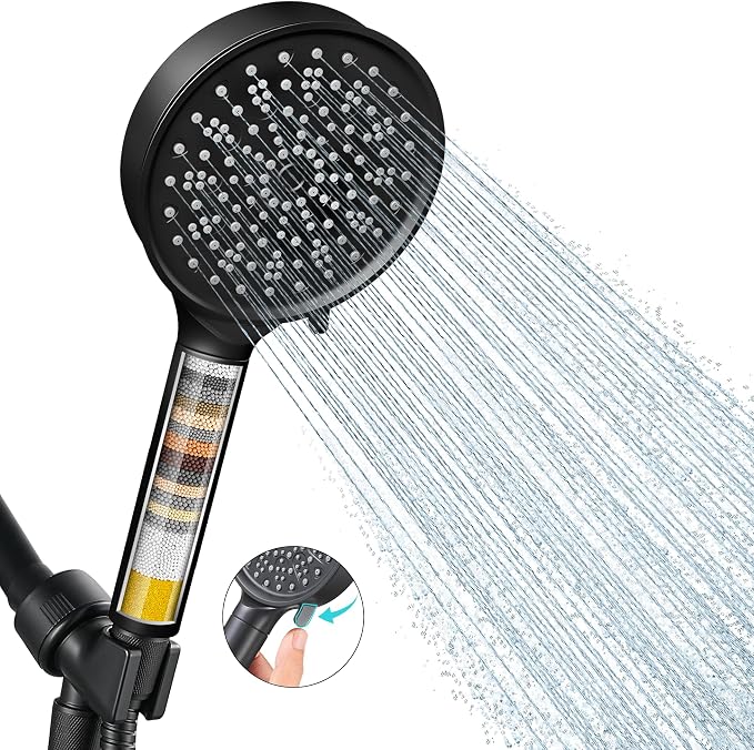 Cobbe Filtered Shower Head with Handheld, High Pressure 6 Spray Mode Showerhead with Filters, Water Softener Filters Beads for Hard Water - Remove Chlorine - Reduces Dry Itchy Skin, Matte Black | High Pressure 6 Spray Mode Shower Head with Filters - Re...