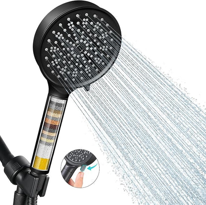 Cobbe Filtered Shower Head with Handheld, High Pressure 6 Spray Mode Showerhead with Filters, Water Softener Filters Beads for Hard Water - Remove Chlorine - Reduces Dry Itchy Skin, Matte Black | High Pressure 6 Spray Mode Shower Head with Filters - Re...