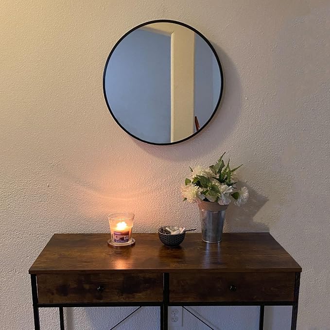 Small Round Mirror, 16 inch Circle Mirror, Matte Black Metal Frame | High Definition, Waterproof, Rust-resistant, Circular Wall Mirrors for Bathroom, Bedroom, Vanity, Nursery, Kids, Wall Décor