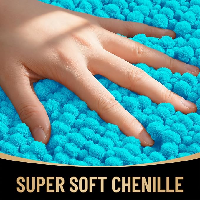 OLANLY Thick Chenille Absorbent Bathroom Rugs Mat 30x20, Aqua Sky | Soft Bath Rugs, Rubber Backing, Machine Wash Dry, Bath Mats for Bathroom, Tub and Shower, Home Decor Accessories
