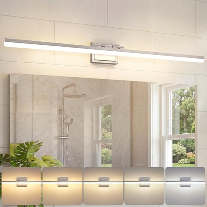 VOLISUN Modern Bathroom Vanity Light 48 inch, Rotatable, 40W Dimmable 5CCT Led Bathroom Light Fixture Over Mirror, Brushed Nickel Bar Vanity Light for Bathrooms Mirror Restroom-ETL Certificated
