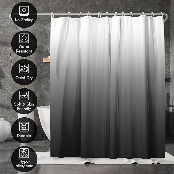 Americanflat 71x74 Grey Ombre Shower Curtain - Water-Resistant Long Shower Curtain with Durable Metal Grommets and 12 Hooks - 100% Polyester