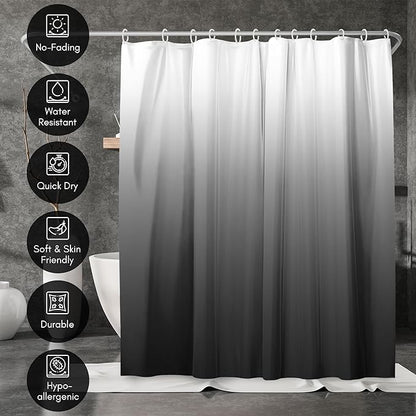 Americanflat 71x74 Grey Ombre Shower Curtain - Water-Resistant Long Shower Curtain with Durable Metal Grommets and 12 Hooks - 100% Polyester