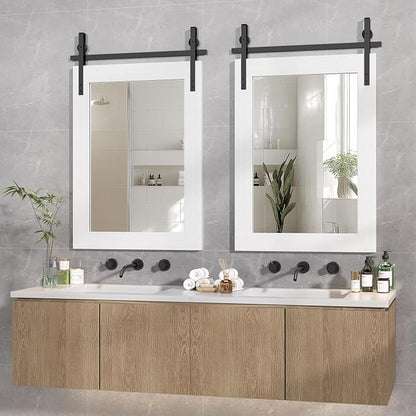 Hasipu Farmhouse Bathroom Mirror, 22"x30" Rustic Wood Framed Wall Mounted Mirror, White Vintage Vanity Mirror Barn Door Style Decrative Mirrors
