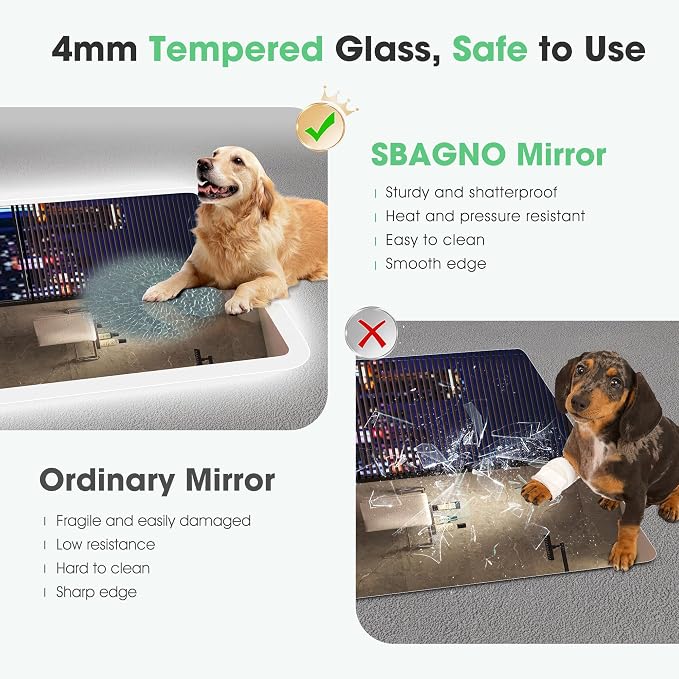 S'bagno 55"x36" LED Bathroom Mirror with Lights, Bluetooth Speaker, Anti-Fog & Waterproof, Dimmable Wall Mirror with Touch Control, 3 Light Colors, Vertical or Horizontal