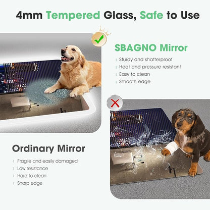 S'bagno 55"x36" LED Bathroom Mirror with Lights, Bluetooth Speaker, Anti-Fog & Waterproof, Dimmable Wall Mirror with Touch Control, 3 Light Colors, Vertical or Horizontal