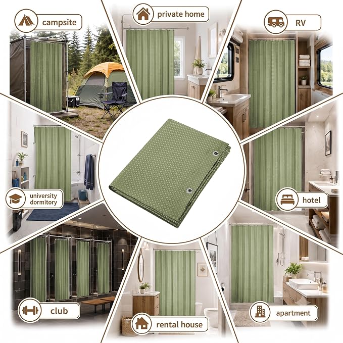 Siiluminisoy Shower Curtain and Liner Set, Waffle Shower Curtain Set with 12 Stainless Steel Hooks, Waterproof Luxury Fabric Shower Curtains for Bathroom and Hotel, Sage Green, 72" W x 72" H
