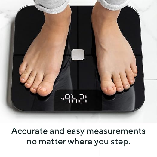 Wyze Smart Bathroom Scale & Body Analyzer, Bluetooth, 400 lbs, Navy Blue | Tracks 12 metrics, Crisp LED Display, Sync with Fitness Apps, Heart Rate Tracking, Auto-Recognition & Sharing