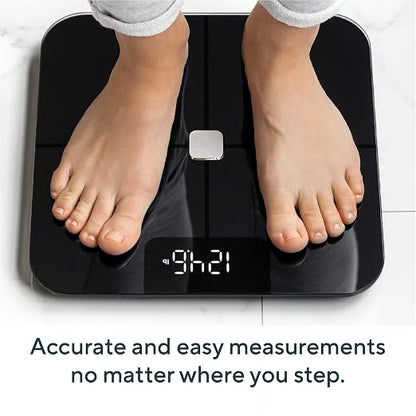 Wyze Smart Bathroom Scale & Body Analyzer, Bluetooth, 400 lbs, Navy Blue | Tracks 12 metrics, Crisp LED Display, Sync with Fitness Apps, Heart Rate Tracking, Auto-Recognition & Sharing