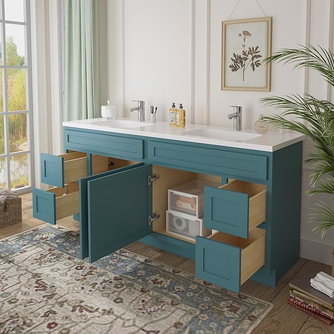 Vanity Art 72 Inch Bathroom Vanity with 2-Door 4-Drawer, Wood Bathroom Vanity Cabinet with Soft Closing Drawer, Floor Mounted Brown Cabinet Without Top VA4072-LRGN