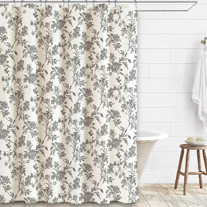 WOUVMA Black Shower Curtain Floral Cotton Linen Cottagecore Shower Curtain for Bathroom 72" W x 90" L