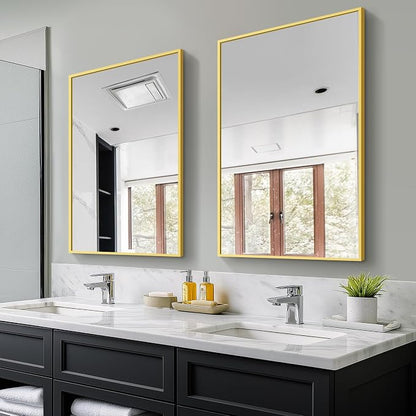Bathroom Vanity Mirror for Wall 2Pack 36"x24" Bathroom Mirror for Over Sink | HD Shatterproof Glass, Rectangular Metal Frame, Horizontally or Vertically, Mirror for Bathroom, Living Room, Entryway(Gold)