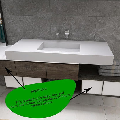 47"X19" Wall Mount Sink without Hole, Stone Bathroom Sink | Matte Bathroom Vanity Vessel Sinks, Artificial Stone Rectangle Floating Sink, Countertop Freestanding Wall Hang Sink Bowl