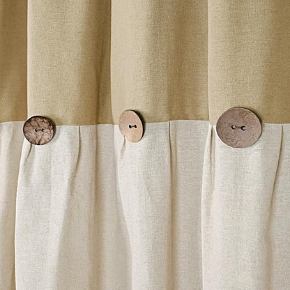 DOSLY Ides Farmhouse Cotton Button Natural Neutral Color Shower Curtain, Pleated Linen Color Cotton Blend Woven Fabric, Country Style, 72x72 in for Bathroom