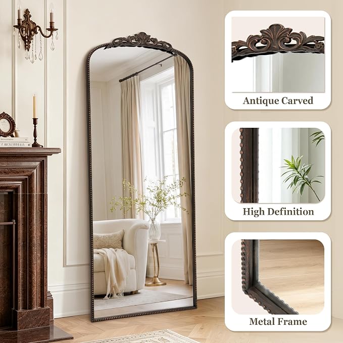 Micasso Bronze Full Length Mirror: 26''x63'' Large Vintage Floor Mirror | Baroque Long Body Mirror - Traditional Ornate Antique for Cloakroom/Dressing Room/Bedroom/Entryway - Ideal for Living Room