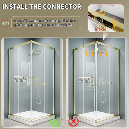 36x36x71-Inch Golden Shower Enclosure, 1/4"(6mm) SGCC Clear Tempered Glass | SGCC-certified, Double Sliding Corner Shower Door, Stainless Steel Handle&Tracks, Easy to Assemble, Base No Included