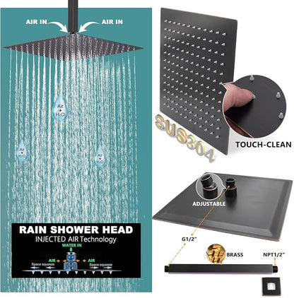 Oil Rubbed Bronze Shower System with 2 Rain Shower Head(12+8 inch), Handheld Shower, with Digital Temperature Display Function