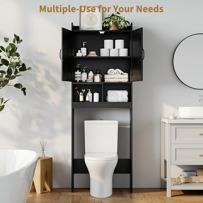 GarveeHome Over the Toilet Storage, Anti-Tip, Adjustable Shelf, Black | Bathroom Cabinet, Toilet Paper Holder, Sturdy Build, for Bathroom Restroom Laundry