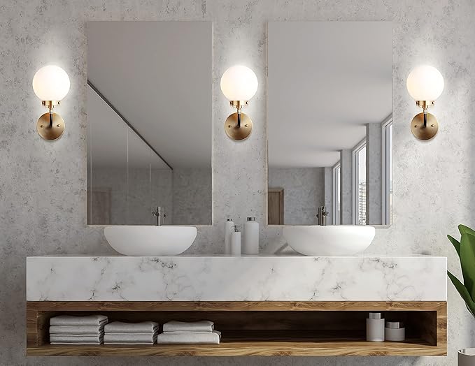 JONATHAN Y 6" Brass Gold/Black/White 1-Light LED Wall Sconce Vanity Lighting, Clear Glass Globe Shade Modern Contemporary Sconce for Bathroom Mirror, Hallway, UL Listed (JYL9056B)