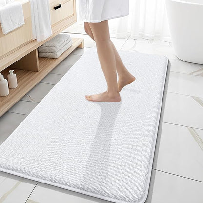 OLANLY Memory Foam Bathroom Runner Rugs 47x20, Absorbent Long Mat, White | Soft Quick Dry Bath Rugs, Non-Slip Carpet, Machine Washable Mat for Bathroom Floor, Tub and Shower, Home Decor Accessories