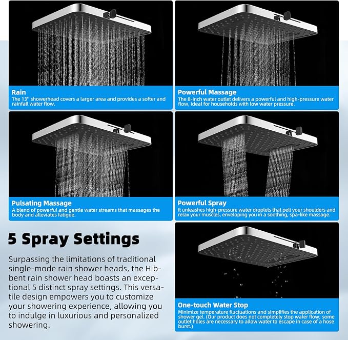 Hibbent 13'' Filtered Shower Head with 10-Spray Handheld, Chrome | 5 Modes Rainfall Shower Head, High Pressure Showerhead Combo, 20 Stage Shower Filter, 12'' Extension Arm, 71'' Hose & Holder