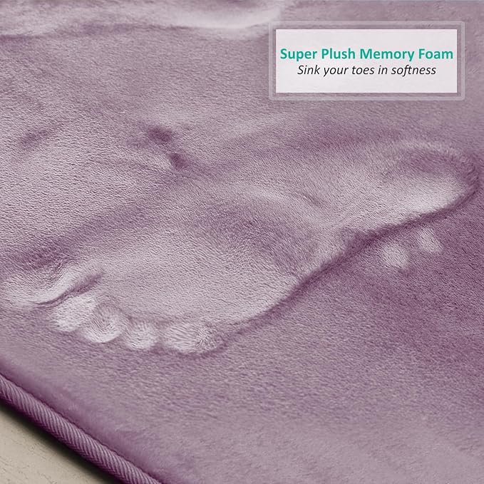 Clara Clark 3 Piece Bathroom Rugs, Velvet Memory Foam Bath Mat Set, Non-Slip Bath Rugs, Machine Wash, Dries Quickly, Ultra Soft Plush Bath Mats for Bathroom, 17 x 24/20 x 32 / Contour, Dusty Purple