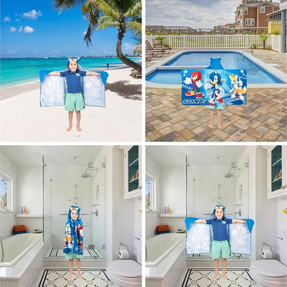Franco Sonic The Hedgehog,Anime,Bath/Pool/Beach Soft Cotton Terry Hooded Towel Wrap,24 in x 50 in Kids,(Pack of 2)