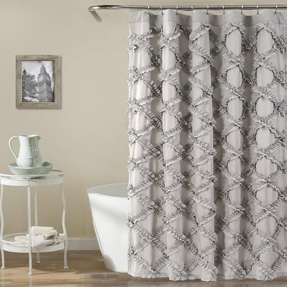 Lush Decor Ruffle Diamond Shower Curtain 72"L x 72"L Gray - Fabric Shower Curtains for Bathroom - Gray Bathroom Curtain - Vintage Farmhouse Decor
