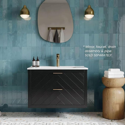 30 in. Wall Mounted Bathroom Vanity with Sink, Fully Assembled Floating Vanity with Double Drawers, Black Finish