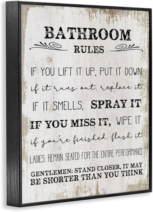 Rustic Bathroom Rules Humor, 11 x 14 Inch Framed Giclée Print