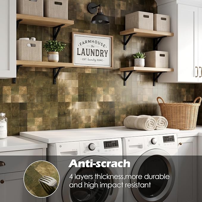 Yipscazo 10 Sheet Peel and Stick Backsplash Tiles Stainless Steel Metal Kitchen Backsplash Stick on Tiles for Stove, Bathroom, Laundry in Antique Bronze(11.8'' x 11.8'')