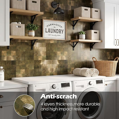 Yipscazo 10 Sheet Peel and Stick Backsplash Tiles Stainless Steel Metal Kitchen Backsplash Stick on Tiles for Stove, Bathroom, Laundry in Antique Bronze(11.8'' x 11.8'')