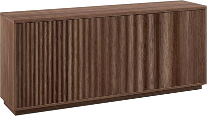 Henn&Hart 68" Fluted Sideboard Buffet Cabinet, Ribbed Modern Wooden Credenza with 4 Doors, Adjustable Shelves, and Cable Management Cut-Outs for Dining Room, Kitchen, or Living Room, Medium Walnut