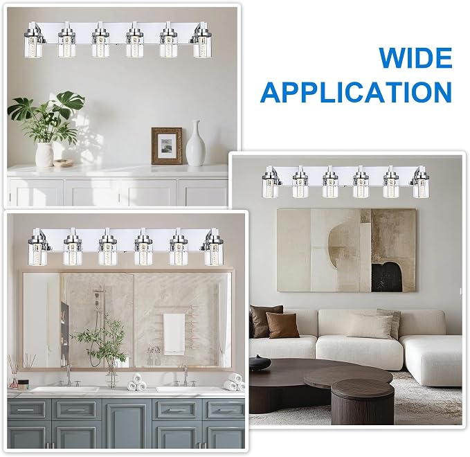 MELUCEE 6-Light LED Bathroom Light Fixtures Chrome, Built-in LED Chips | Modern Bubble Crystal Vanity Lights with Clear Glass Shade, Dimmable 5CCT Wall Sconce Lamp for Bathroom Restroom