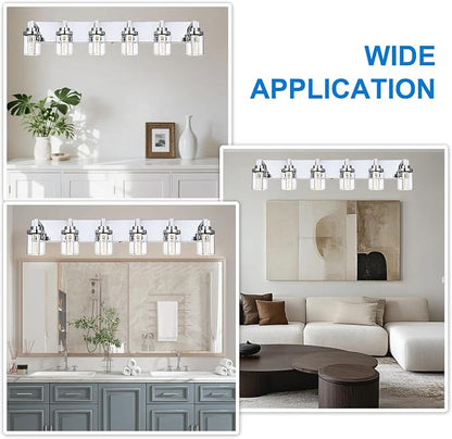 MELUCEE 6-Light LED Bathroom Light Fixtures Chrome, Built-in LED Chips | Modern Bubble Crystal Vanity Lights with Clear Glass Shade, Dimmable 5CCT Wall Sconce Lamp for Bathroom Restroom