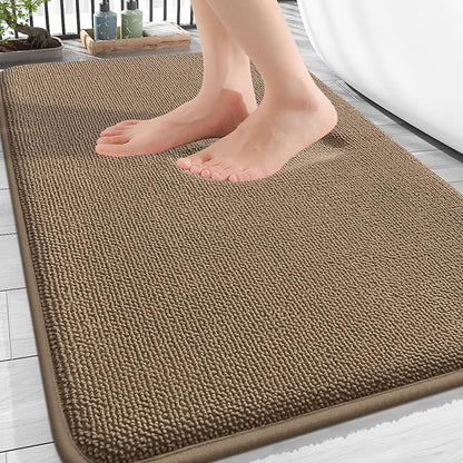 OLANLY Thick Memory Foam Bathroom Rugs 34x21, Soft Absorbent Bath Mat, Tan | Quick Dry Bath Rugs, Non-Slip Carpet, Machine Washable Mats for Bathroom Floor, Tub and Shower, Home Decor Accessories