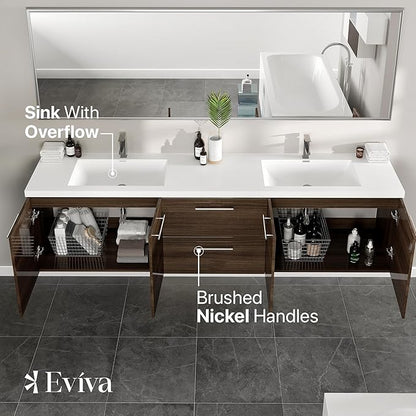 Eviva Lumina 84 in. Gray Oak Wall Mount Double Sink Bath Vanity with Acrylic Top and Integrated Sinks