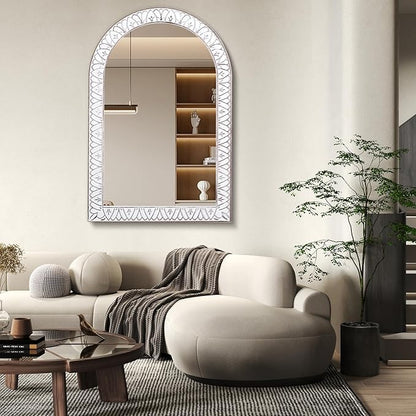 36x24 Inch Arched Wall Mirror with Wooden Frame, Rustic Farmhouse Decorative Arch Mirrors for Bathroom, Bedroom, Living Room, Entryway & Kitchen
