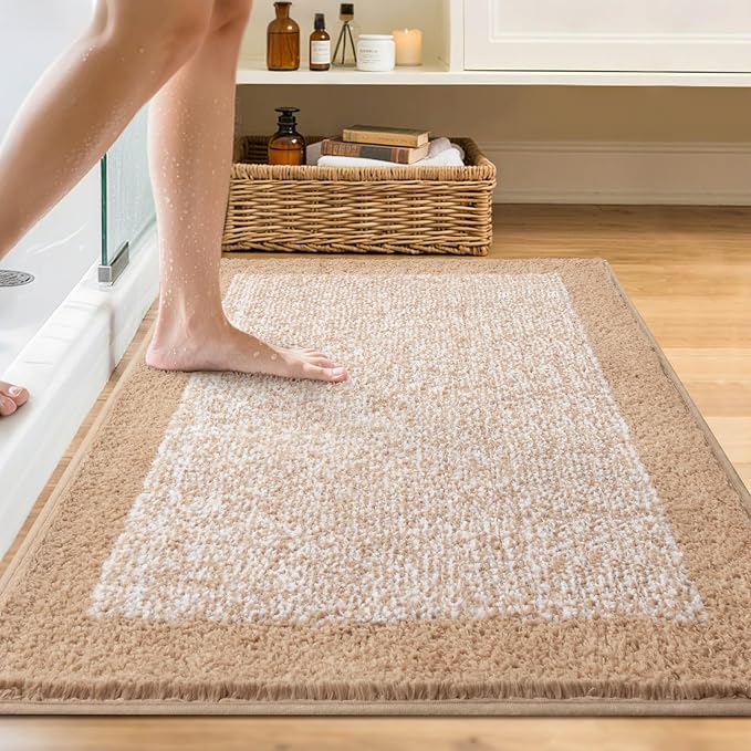48x32 Large Bathroom Rugs Washable Non Slip, Beige Bath Mat for Bathroom Floor Tub, Soft Absorbent Quick Dry Mats for Shower, Bathtub,Home Decor