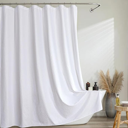 White Fabric Shower Curtain 78 Inch Length 1 Piece, Embossed Textured Waffle Cloth Shower Curtains for Bathroom Modern Hotel Spa, Water Resistant Machine Washable, 72Wx78L Inches