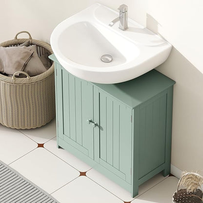 HOMCOM Under Sink Bathroom Cabinet, Pedestal Sink Storage Cabinet with 2 Doors, Shelf and U-Shape, Dark Green