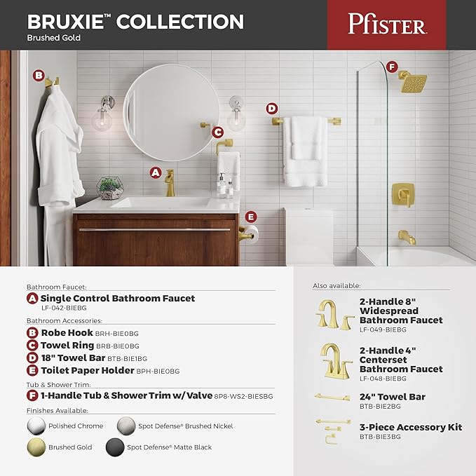 Pfister Bruxie Bathroom Sink Faucet, 4-Inch Centerset, 2-Handle, 3-Hole, NSF Certified, Brushed Gold Finish, LF048BIEBG