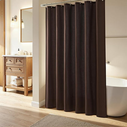 Linen Shower Curtain 78 Inch Long Shower Curtains Set with Hooks for Bathroom Boho Farmhouse Fabric Neutral Cloth Modern Cottage Core Waterproof,Coffee Brown