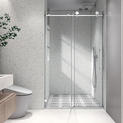 43"-48" Wx 76" H Frameless Single Sliding Shower Door with Adjustable Soft Closing Design and 70MM 304 Large Pulleys,Glass Shower Door W/Explosion-Proof Film Nano Coating,Brushed Nickel