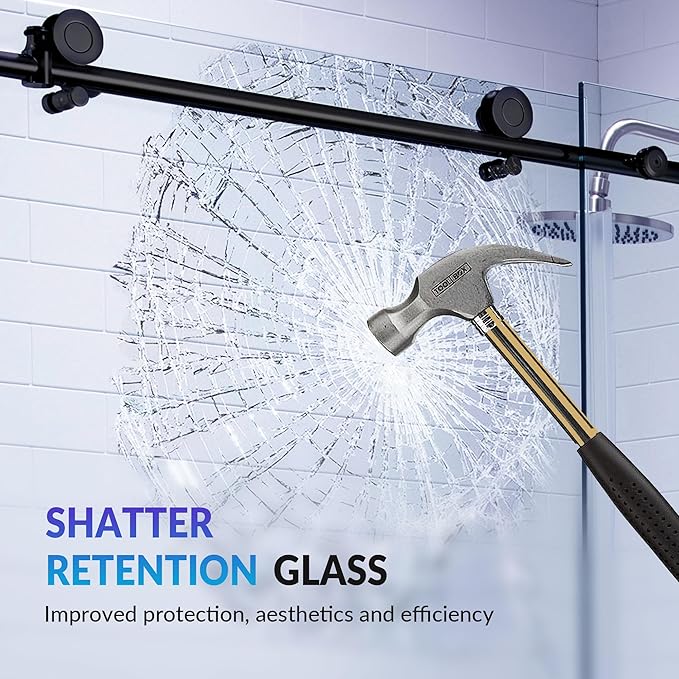 Woodbridge Frameless Single Sliding Shower Doors in Matte Black Finish, 57.5-60" Width x 62" Height with 3/8"(10mm) Clear Tempered Glass, Soft Close System and Explosion-Proof Film, BSDC6062-MB