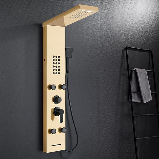 POPFLY Brushed Gold Shower Panel, LED Rainfall & Waterfall-PF60911624-G1
